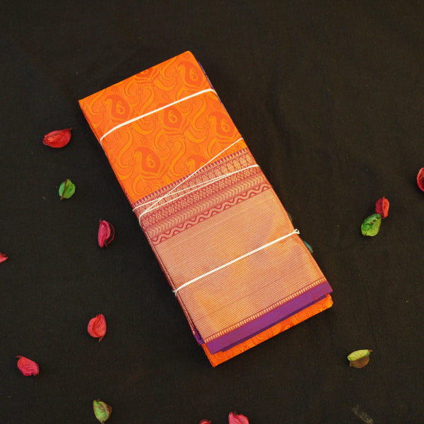 Orange Kanchipuram Semi Silk Saree with Mango Design - Vivaaha Silks & Sarees