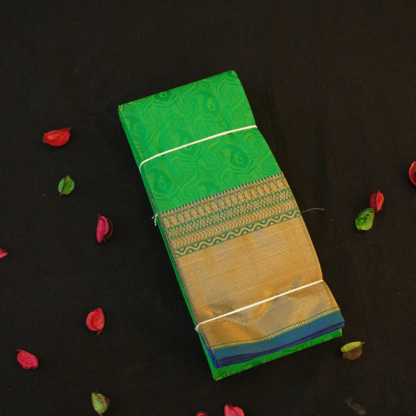 Exquisite Lawn Green Semi Silk Kanjivaram Sari - Vivaaha Silks & Sarees