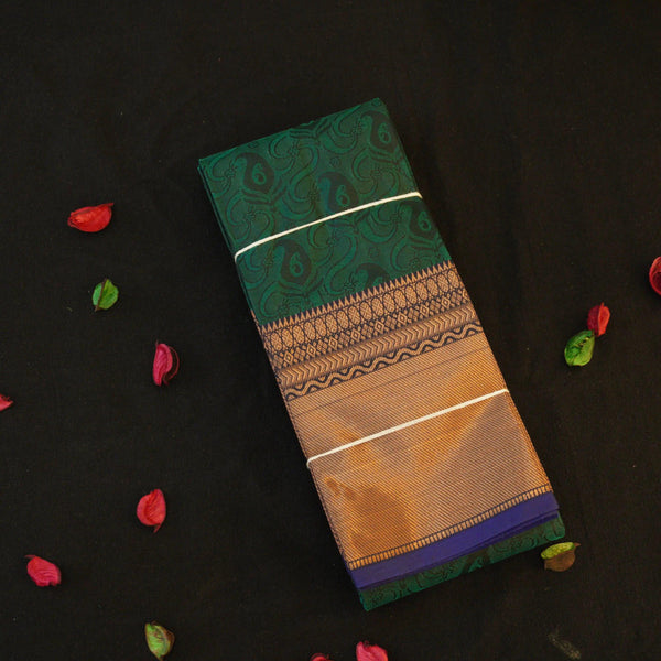 Timeless Dark Green Semi Silk Kanjivaram Sari - Vivaaha Silks & Sarees