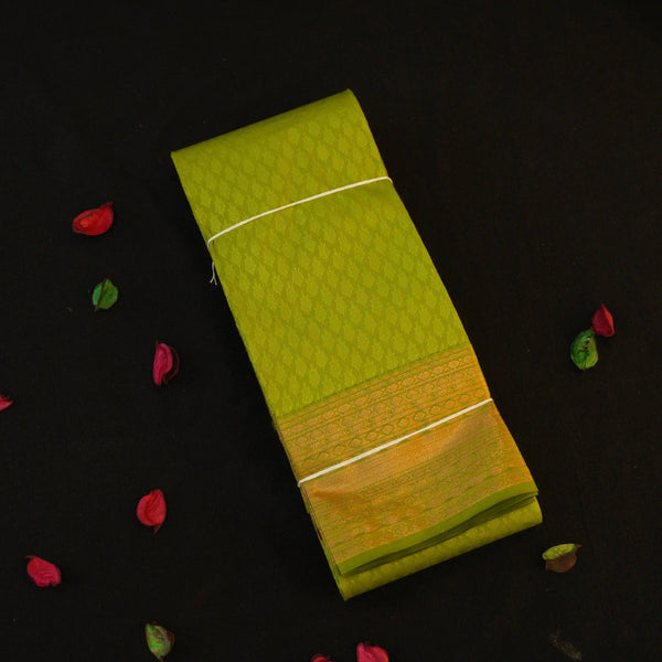 Timeless Beauty: Pickle Green Semi-Kanjivaram Silk Sari - Vivaaha Silks & Sarees