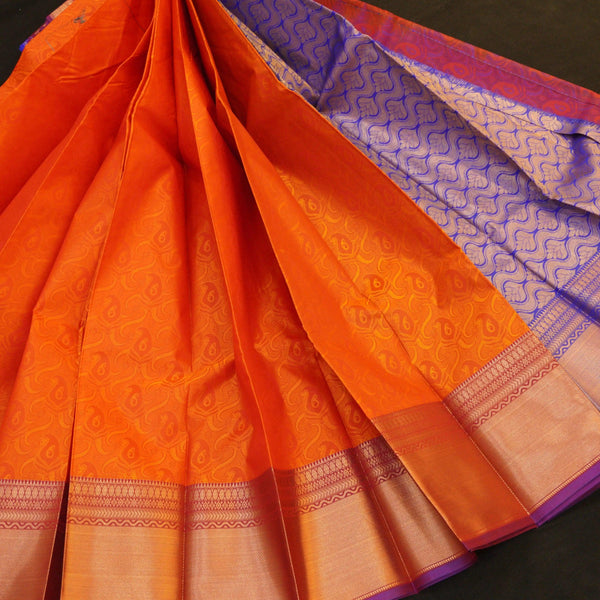 Orange Kanchipuram Semi Silk Saree with Mango Design - Vivaaha Silks & Sarees