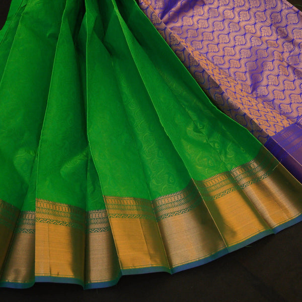 Exquisite Lawn Green Semi Silk Kanjivaram Sari - Vivaaha Silks & Sarees