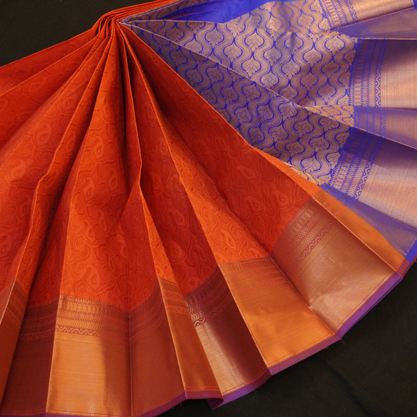 Elevate Your Style with Brick Red Semi Kanjivaram Silk Sari - Vivaaha Silks & Sarees