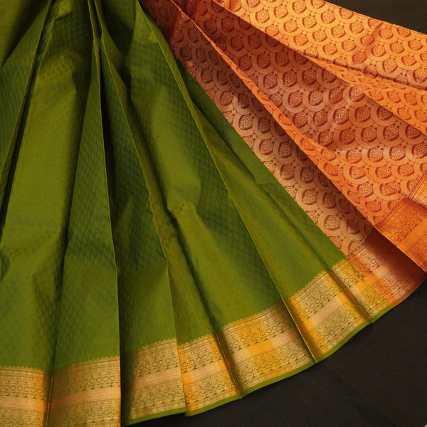 Moss Green Kanchipuram Semi Silk Saree - Vivaaha Silks & Sarees