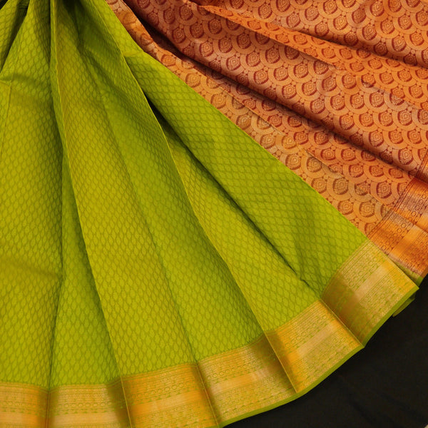 Timeless Beauty: Pickle Green Semi-Kanjivaram Silk Sari - Vivaaha Silks & Sarees