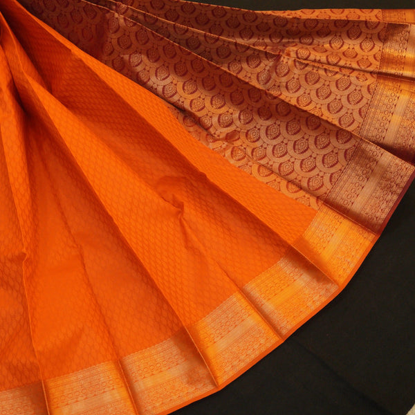 Sunset Orange Semi Silk Fancy Saree - Vivaaha Silks & Sarees