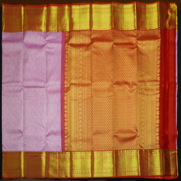Baby Pink Traditional Kanchipuram Silk Saree with Red Korvai Border - Vivaaha Silks & Sarees