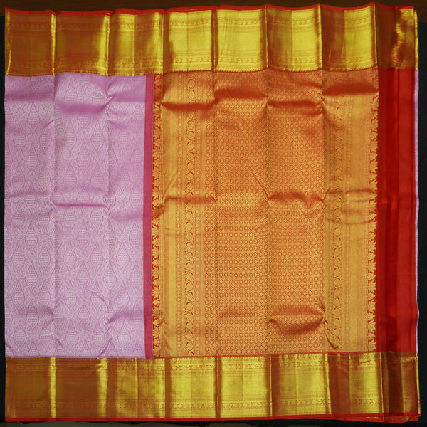 Baby Pink Traditional Kanchipuram Silk Saree with Red Korvai Border