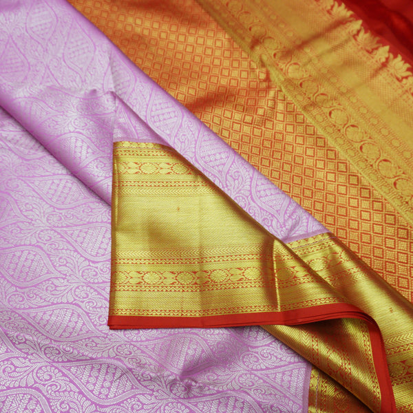 Baby Pink Traditional Kanchipuram Silk Saree with Red Korvai Border - Vivaaha Silks & Sarees