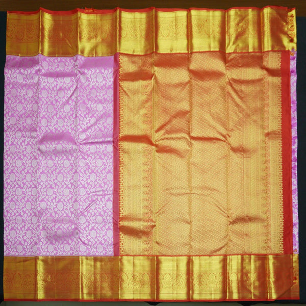 Pastel Pink Bridal Kanchipuram Silk Saree with Red Korvai Border - Vivaaha Silks & Sarees