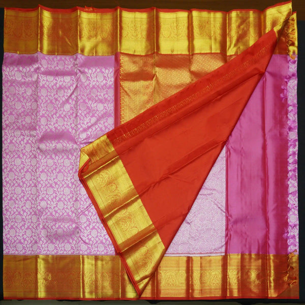 Pastel Pink Bridal Kanchipuram Silk Saree with Red Korvai Border - Vivaaha Silks & Sarees