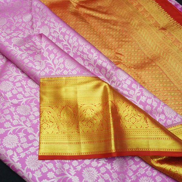 Pastel Pink Bridal Kanchipuram Silk Saree with Red Korvai Border - Vivaaha Silks & Sarees