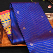 Load image into Gallery viewer, 
MS Blue with Zari Lines &amp; Small Peacock &amp; Coin Butta, Traditional Voilet Border
