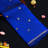 MS Blue Borderless Kanchipuram Silk Saree with tiny peacock & coin butta