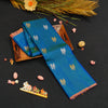 Peacock Blue Borderless Silk Saree with Twin Parrot Butta in Gold and Silver Zari