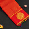 Chili Red Zari Kattam with Round Traditional Designer Peacock Butta in the Border