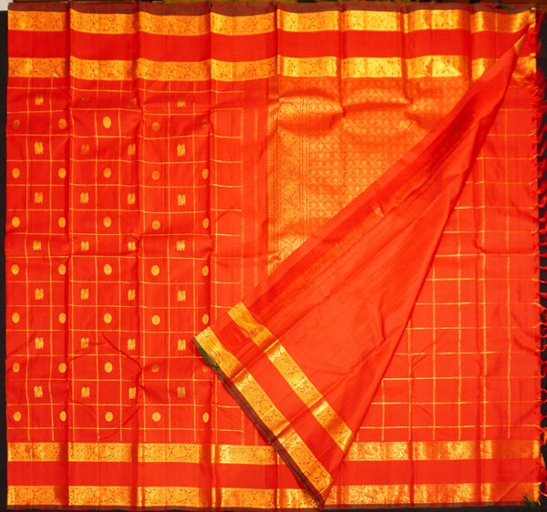 Chili Red Veldhari Kattam with Annam & Rudraksham, Retta Pettu Border
