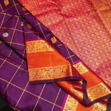 Load image into Gallery viewer, Purple Veldhari Kattam with Annam &amp; Rudraksham Butta in gold and silver zari, Orange Retta Pettu Border
