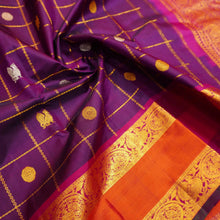 Load image into Gallery viewer, Purple Veldhari Kattam with Annam &amp; Rudraksham Butta in gold and silver zari, Orange Retta Pettu Border
