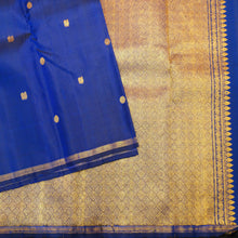 Load image into Gallery viewer, 
MS Blue Borderless Kanchipuram Silk Saree with tiny peacock &amp; coin butta
