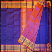 Load image into Gallery viewer, 
MS Blue with Zari Lines &amp; Small Peacock &amp; Coin Butta, Traditional Voilet Border
