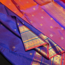 Load image into Gallery viewer, 
MS Blue with Zari Lines &amp; Small Peacock &amp; Coin Butta, Traditional Voilet Border
