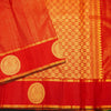 Chili Red Zari Kattam with Round Traditional Designer Peacock Butta in the Border