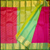 Pink Bridal Silk Saree in Gold and Silver Zari meena work jacquard body design, sapphire green korvai border silk saree