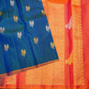 Peacock Blue Borderless Silk Saree with Twin Parrot Butta in Gold and Silver Zari