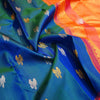 Peacock Blue Borderless Silk Saree with Twin Parrot Butta in Gold and Silver Zari