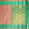Blush Pastel Zari Kattam with Gold & Silver Zari Brocade Design, Turquoise blue Silk Thread Work Korvai Border