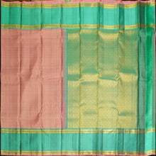 Load image into Gallery viewer, Blush Pastel Zari Kattam with Gold &amp; Silver Zari Brocade Design, Turquoise blue Silk Thread Work Korvai Border
