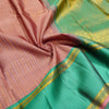 Blush Pastel Zari Kattam with Gold & Silver Zari Brocade Design, Turquoise blue Silk Thread Work Korvai Border