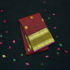 Wine Red Traditional Kanchipuram Handloom Silk Saree with Double Zari Border - Vivaaha Silks & Sarees