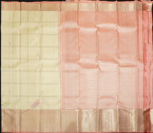 Load image into Gallery viewer, 
Ivoy White with Silver Zari Kattam, Fancy Horse Meena Butta, Peach Colour Border in Silver Zari with Traditional Design
