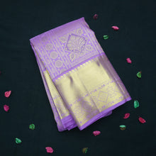 Load image into Gallery viewer, Lavender Bridal Kanchipuram Silk Saree with Gold Zari Brocade Design

