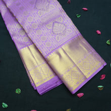 Load image into Gallery viewer, Lavender Bridal Kanchipuram Silk Saree with Gold Zari Brocade Design
