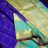 MS Blue Veldhari Kattam With Peacock & Rudratcham Butta in gold Zari, Retta Pettu Korvai Border in Aqua Blue