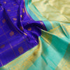 MS Blue Veldhari Kattam With Peacock & Rudratcham Butta in gold Zari, Retta Pettu Korvai Border in Aqua Blue