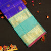 MS Blue Veldhari Kattam With Peacock & Rudratcham Butta in gold Zari, Retta Pettu Korvai Border in Aqua Blue