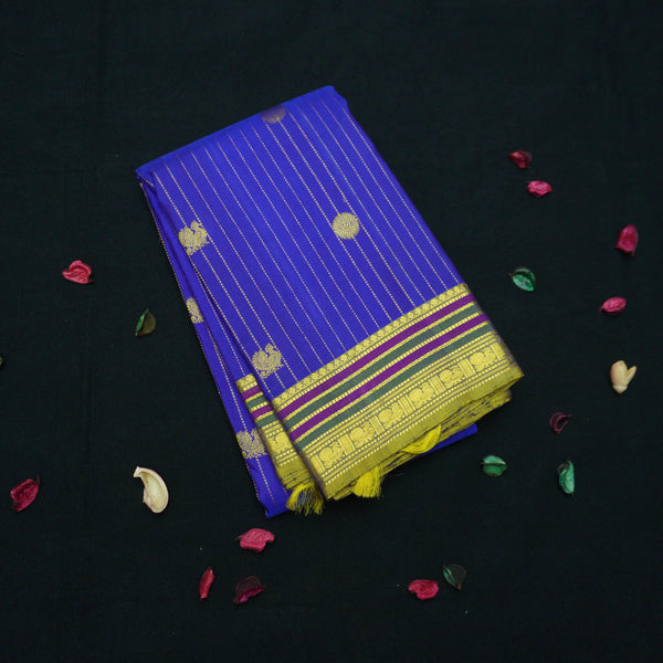 Royal Blue Kanchipuram Silk Saree with Brocade Zari Lines & Butta Design - Vivaaha Silks & Sarees