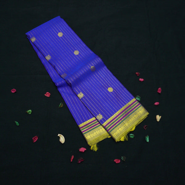Royal Blue Kanchipuram Silk Saree with Brocade Zari Lines & Butta Design - Vivaaha Silks & Sarees