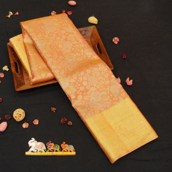 premiumwedding tissue kanchipuram silk saree in Ssoft Peach Colour