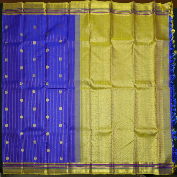 Royal Blue Kanchipuram Silk Saree with Brocade Zari Lines & Butta Design - Vivaaha Silks & Sarees