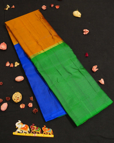 Blue, Orche Gold, Green Mubbagam Kancheepuram Silk Saree