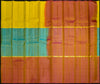 Light Weight Kanchipuram, Mubbagam Saree, Pastel Saree, Office Wear Silk Saree Soft Silk, Yellow-Aqua Blue-Peach Mubbagam Kanchipuram Silk Saree