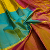 Light Weight Kanchipuram, Mubbagam Saree, Pastel Saree, Office Wear Silk Saree Soft Silk, Yellow-Aqua Blue-Peach Mubbagam Kanchipuram Silk Saree