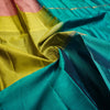 Light Weight Kanchipuram, Mubbagam Saree, Pastel Saree, Office Wear Silk Saree Soft Silk, Soft Peach, Yellow, Rich Teal Mubbagam Kanchipuram Silk Saree
