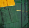  mubbagam kanchipuram silk saree in Purple, Yellow, Bottle Green colour with plain body, boderless saree