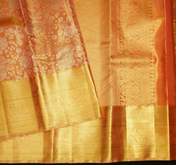 premiumwedding tissue kanchipuram silk saree in Ssoft Peach Colour